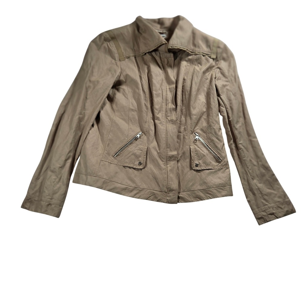 T Tahari Women 10 Tan Utility Jacket Lined Full Zip F71MT103 Metallic Blend